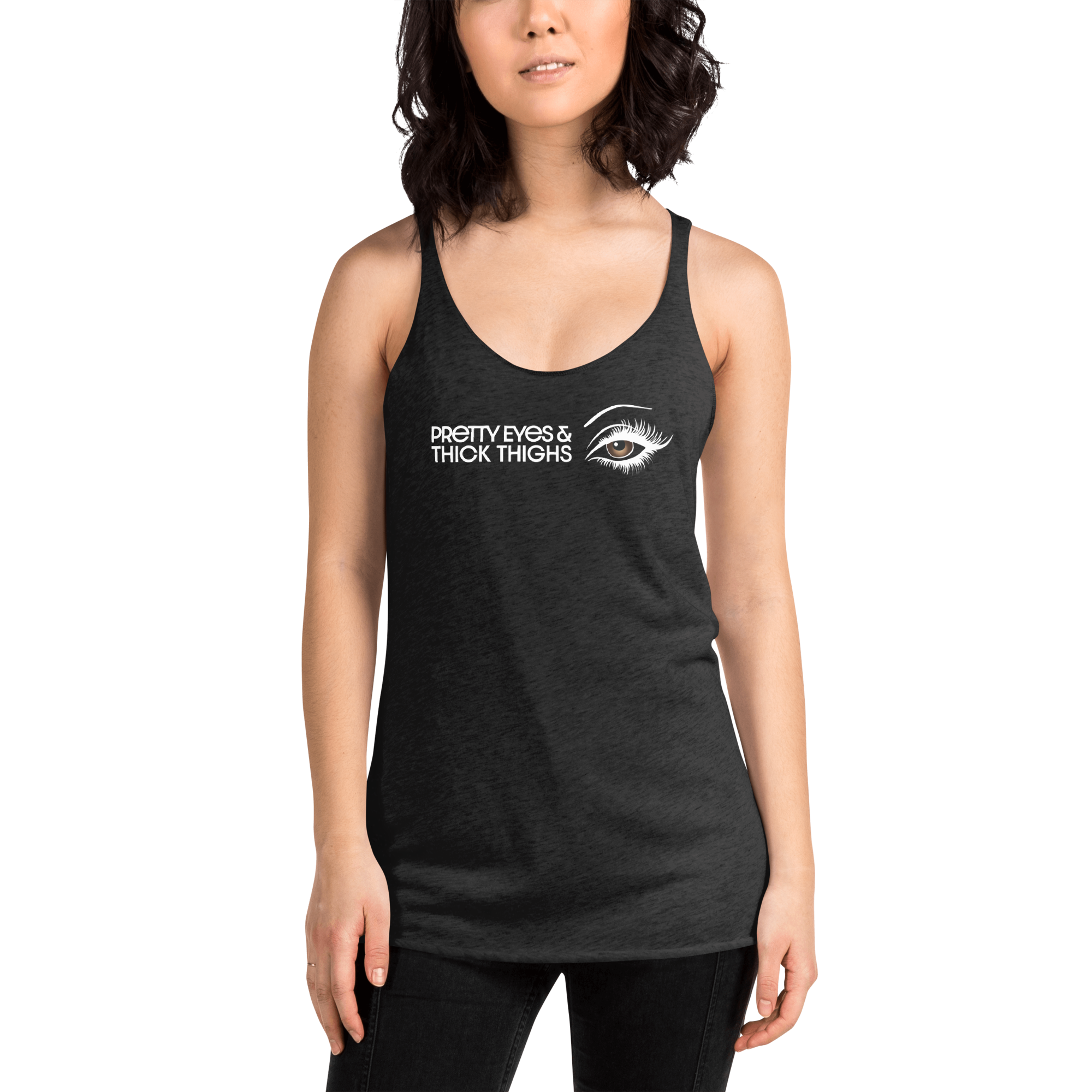 PRETTY EYES & THICK THIGHS | LIGHT BROWN | WOMEN'S RACERBACK TANK