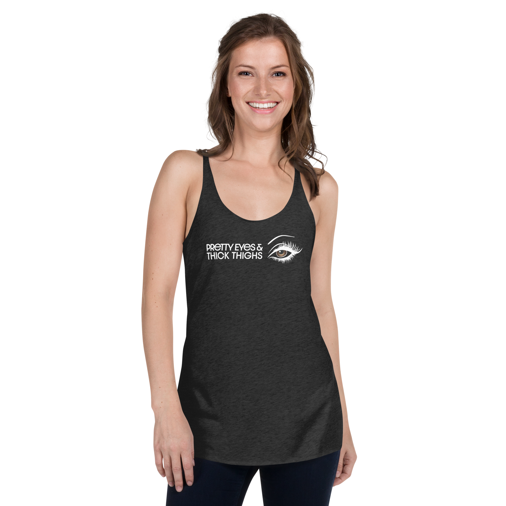 PRETTY EYES & THICK THIGHS | LIGHT BROWN | WOMEN'S RACERBACK TANK